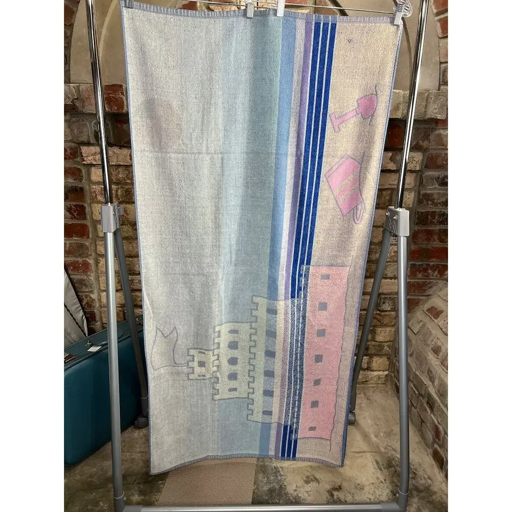 beach towel sandcastle pink blue orange 1980s